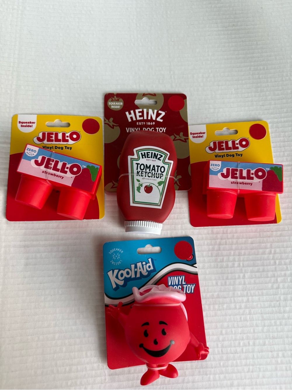 Vinyl Dog Toys , Ketchup, Jell-o, Kool-Aid Dog Toys Lot of 4